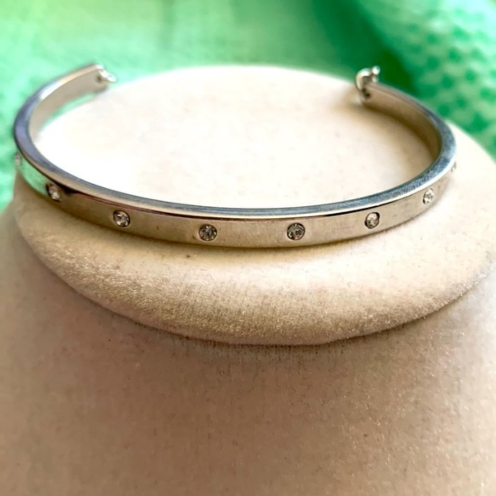 Silver Cuff Adjustable Bracelet With Rhinestone A… - image 1